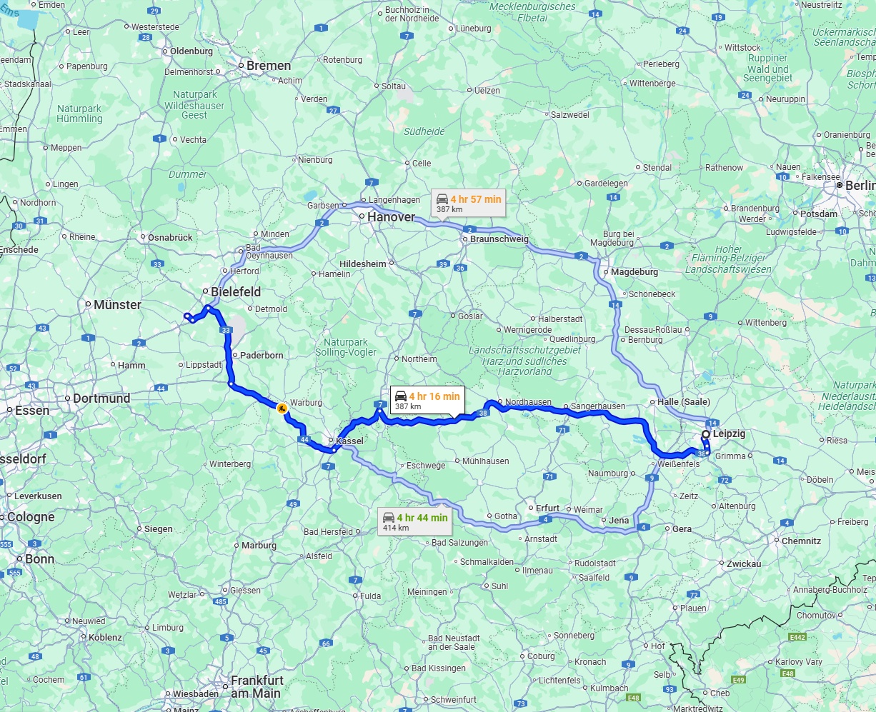 Anreise von Leipzig Zu Gütersloh Über via A38