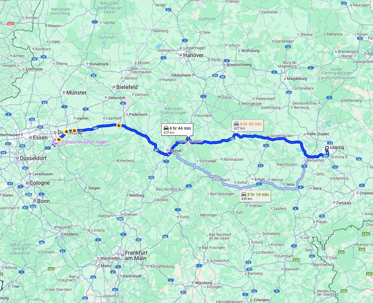 Anreise von Leipzig Zu Hagen Über via A38 and A44