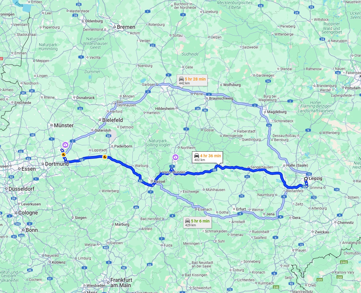 Anreise von Leipzig Zu Hamm Über via A38 and A44