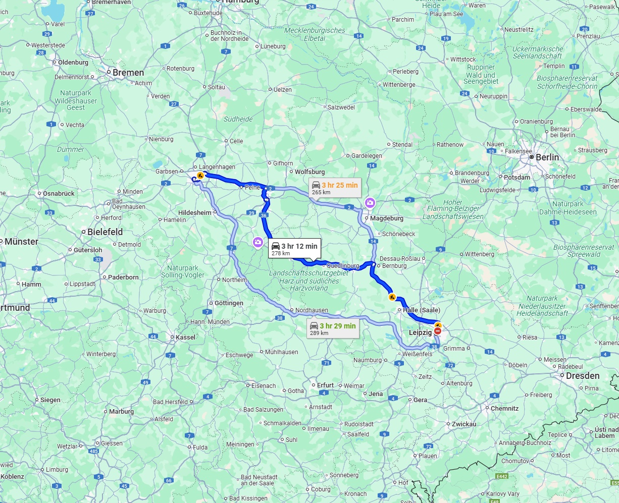 Anreise von Leipzig Zu Hannover Über via A14 and A36