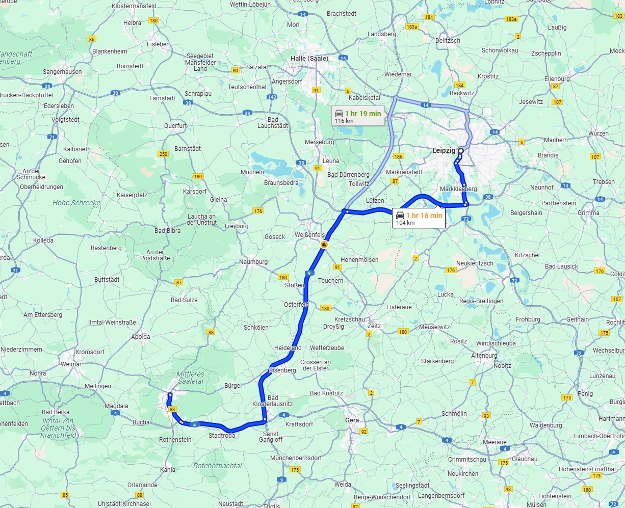 Anreise von Leipzig Zu Jena Über via A9