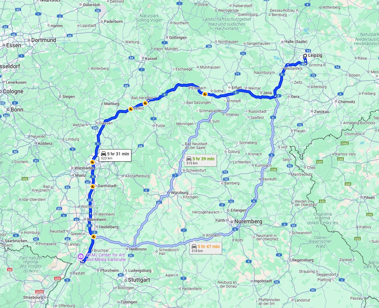 Anreise von Leipzig Zu Karlsruhe Über via A4 and A5