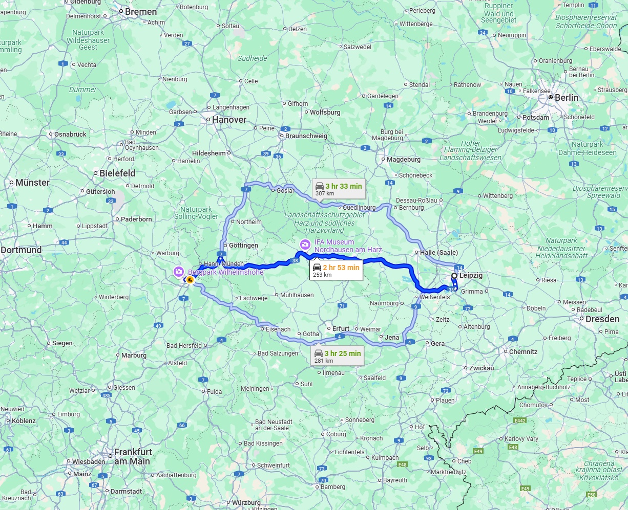 Anreise von Leipzig Zu Kassel Über via A38
