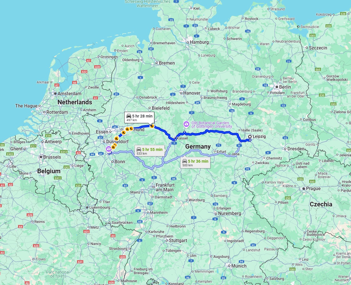 Anreise von Leipzig Zu Köln Über via A38 and A44