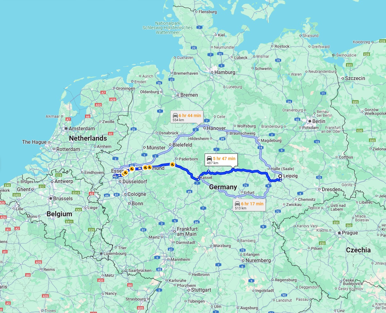 Anreise von Leipzig Zu Krefeld Über via A38 and A44