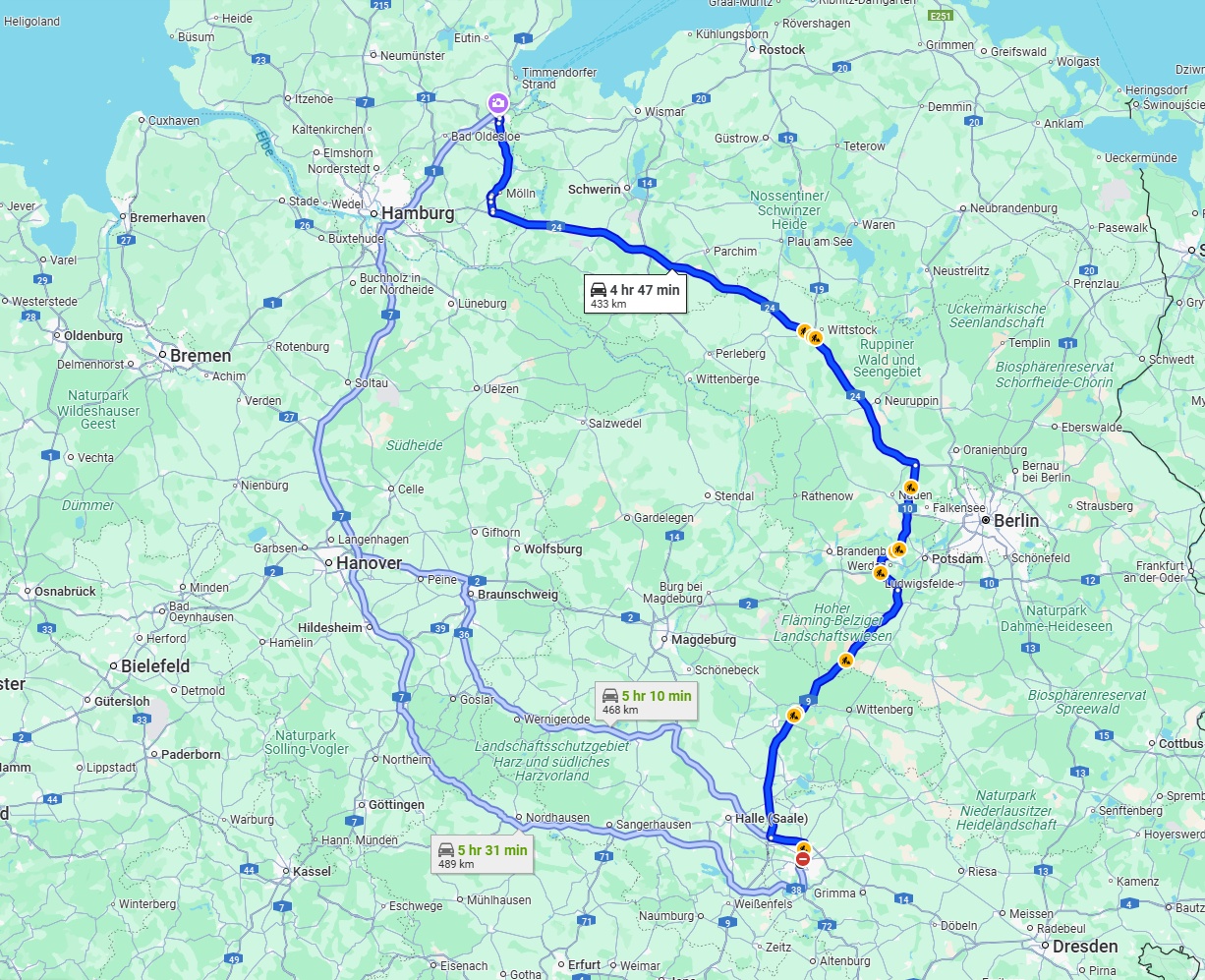 Anreise von Leipzig Zu Lübeck Über via A9 and A24