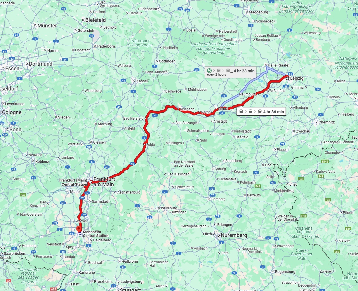Anreise von Leipzig Zu Ludwigshafen am Rhein Über 