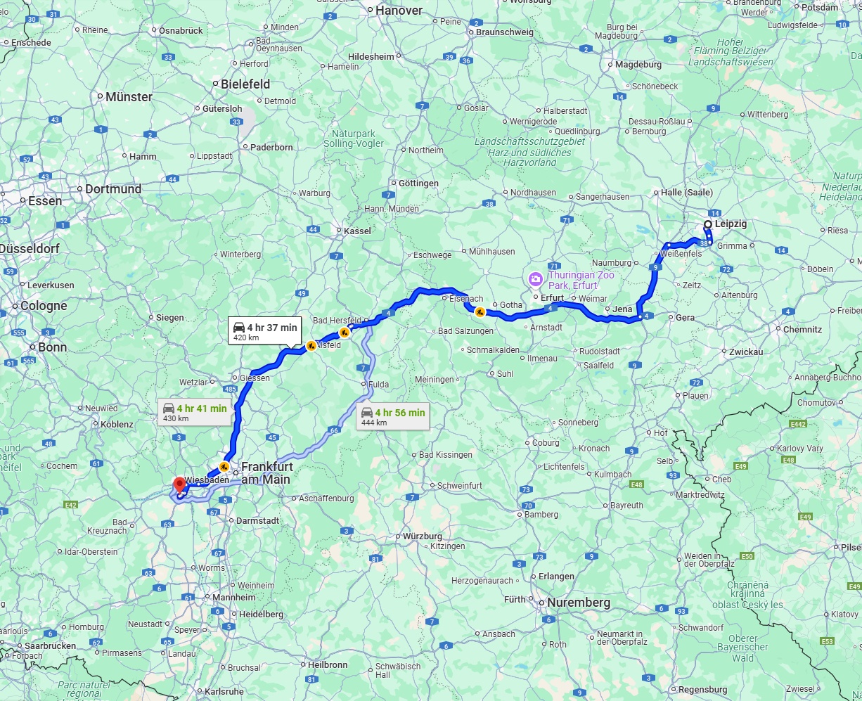 Anreise von Leipzig Zu Mainz Über via A4 and A5