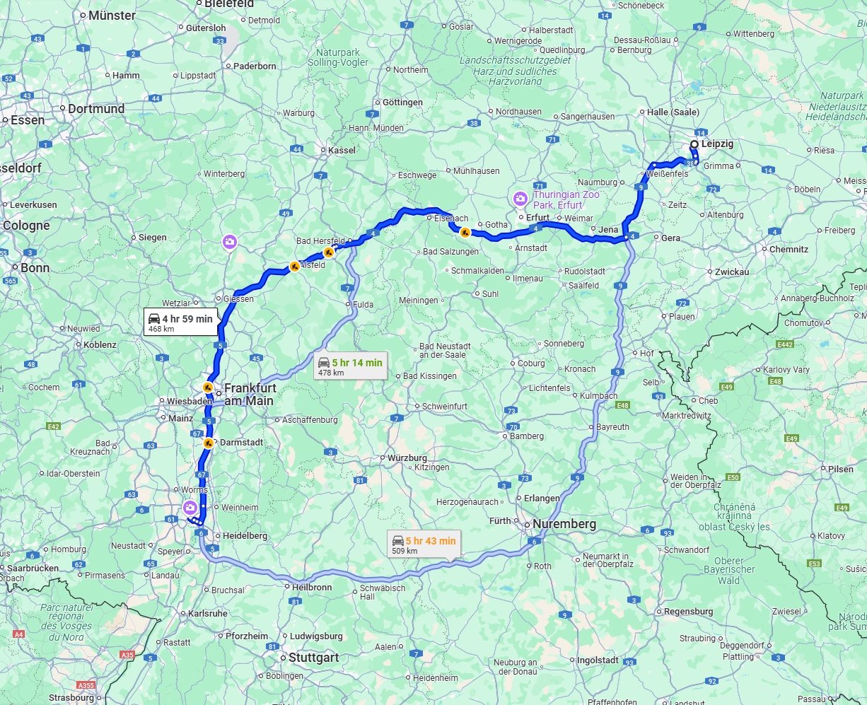 Anreise von Leipzig Zu Mannheim Über via A4 and A5