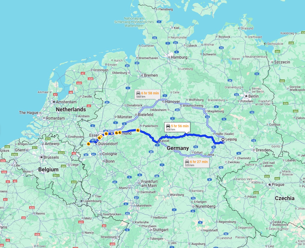 Anreise von Leipzig Zu Mönchengladbach Über via A38 and A44