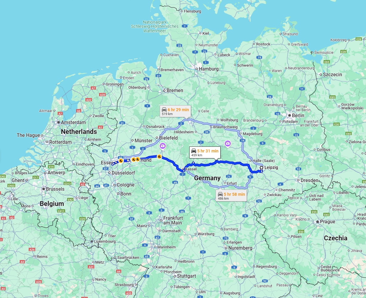 Anreise von Leipzig Zu Mülheim an der Ruhr Über via A38 and A44