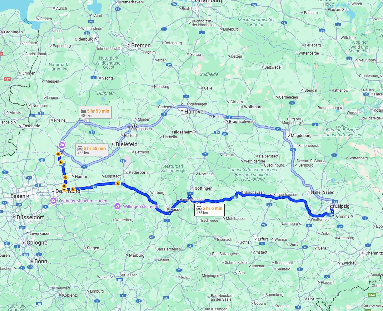 Anreise von Leipzig Zu Münster Über via A38 and A44