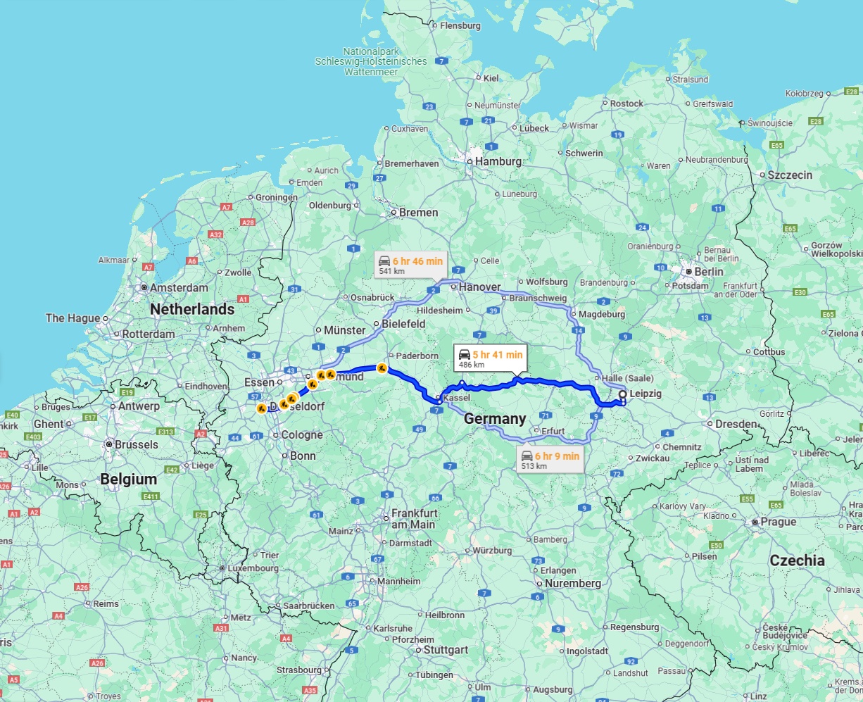 Anreise von Leipzig Zu Neuss Über via A38 and A44