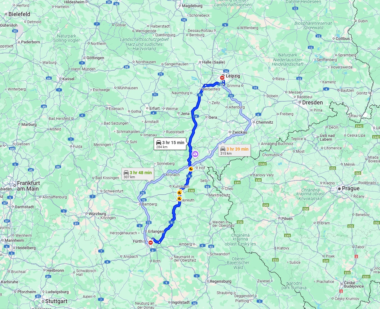 Anreise von Leipzig Zu Nürnberg Über via A9