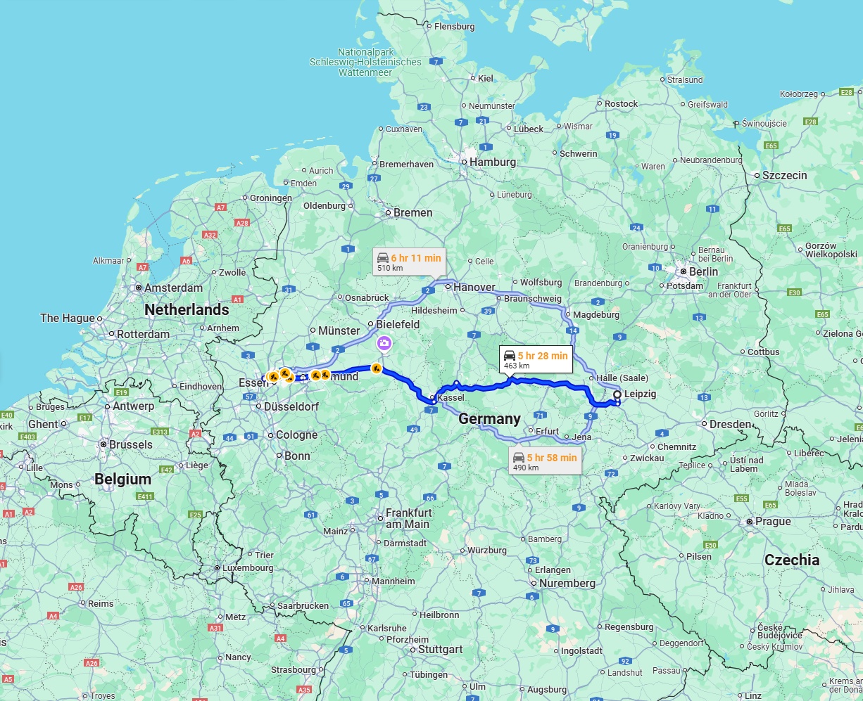 Anreise von Leipzig Zu Oberhausen Über via A38 and A44