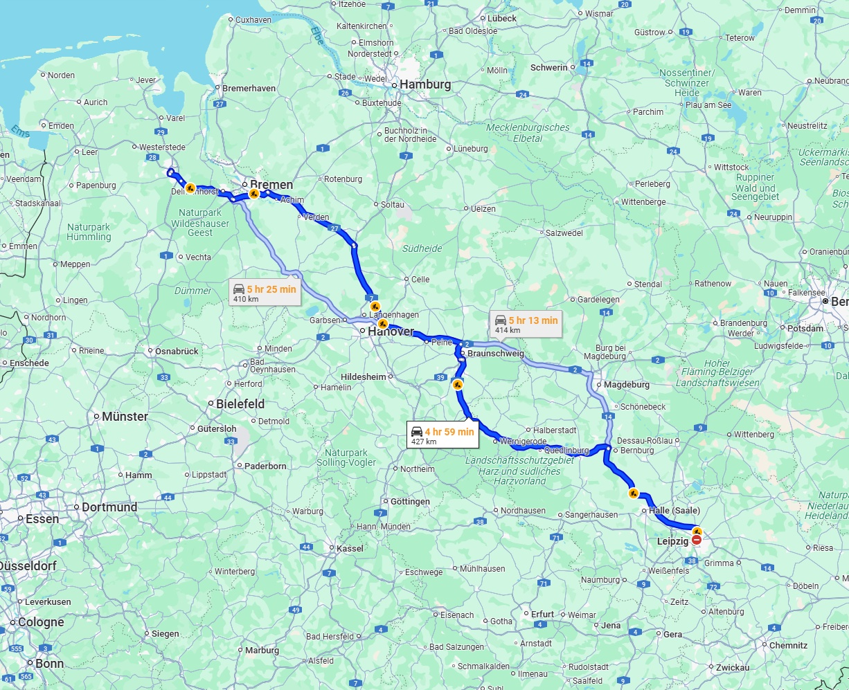 Anreise von Leipzig Zu Oldenburg Über via A36