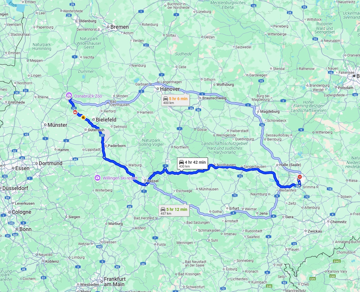 Anreise von Leipzig Zu Osnabrück Über via A38