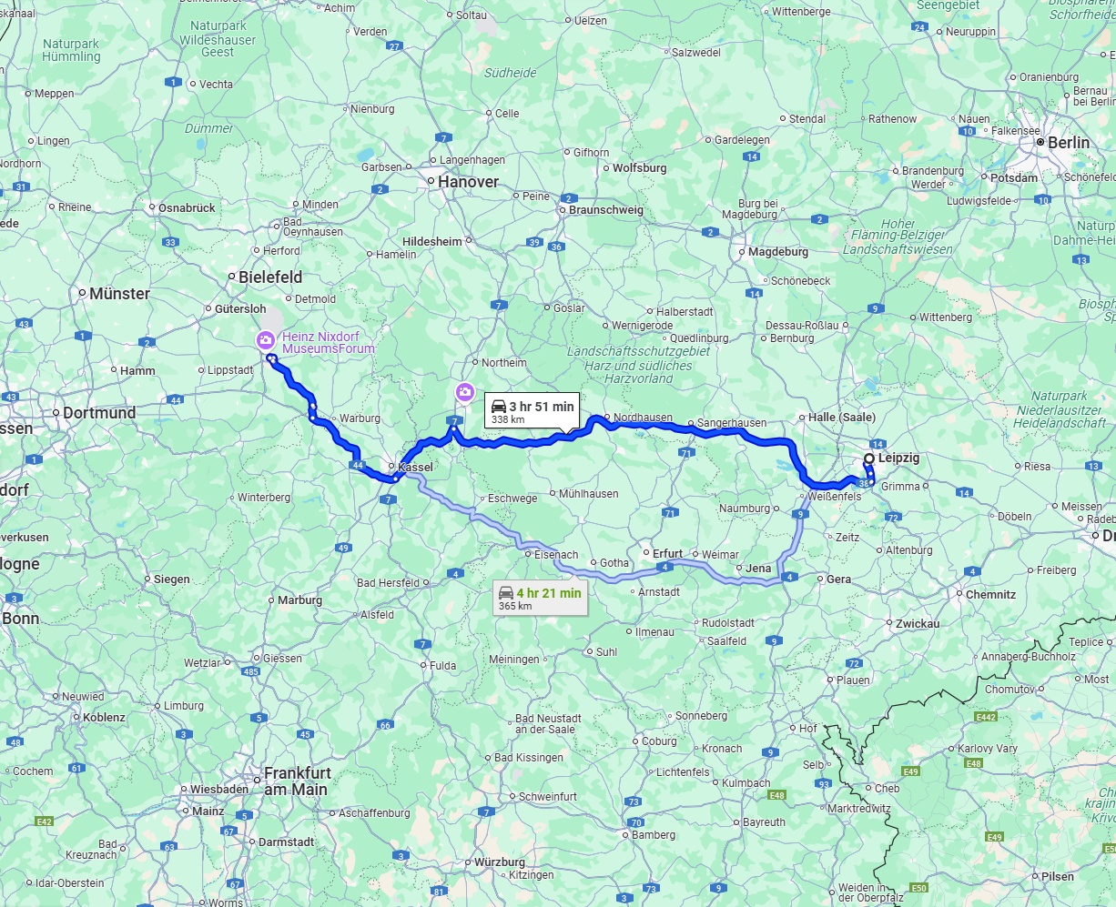 Anreise von Leipzig Zu Paderborn Über via A38