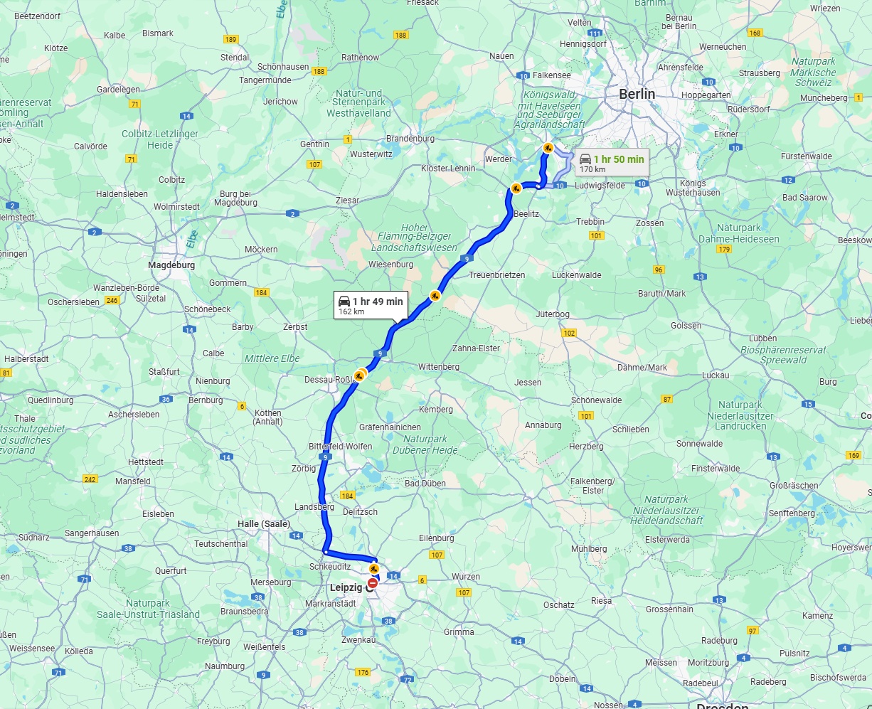 Anreise von Leipzig Zu Potsdam Über via A9