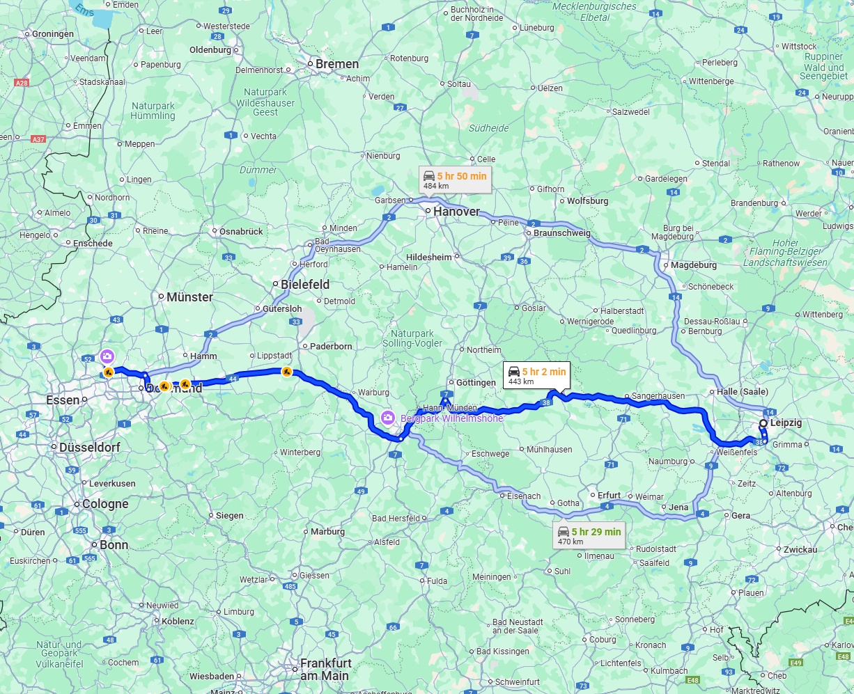 Anreise von Leipzig Zu Recklinghausen Über via A38 and A44