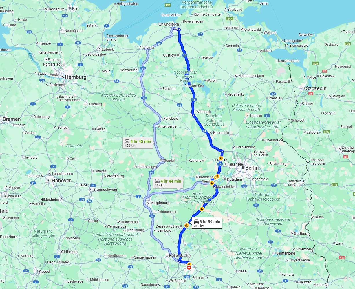 Anreise von Leipzig Zu Rostock Über via A9 and A19