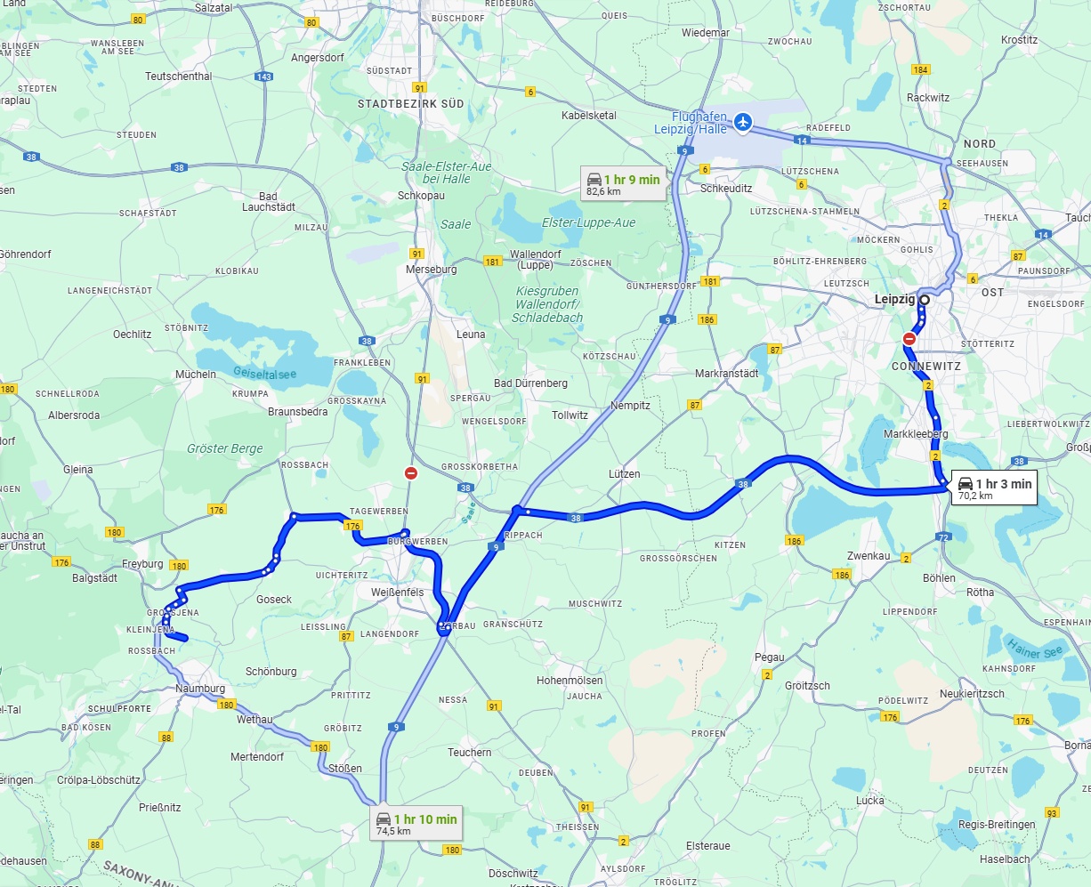 Anreise von Leipzig Zu Saale Über via A38