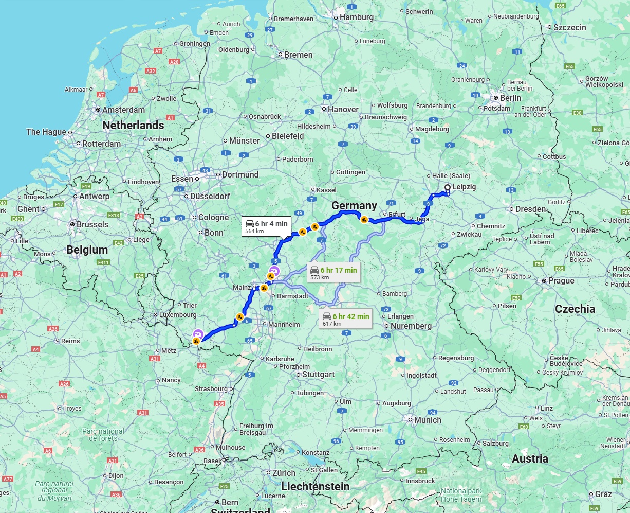 Anreise von Leipzig Zu Saarbrücken Über via A4