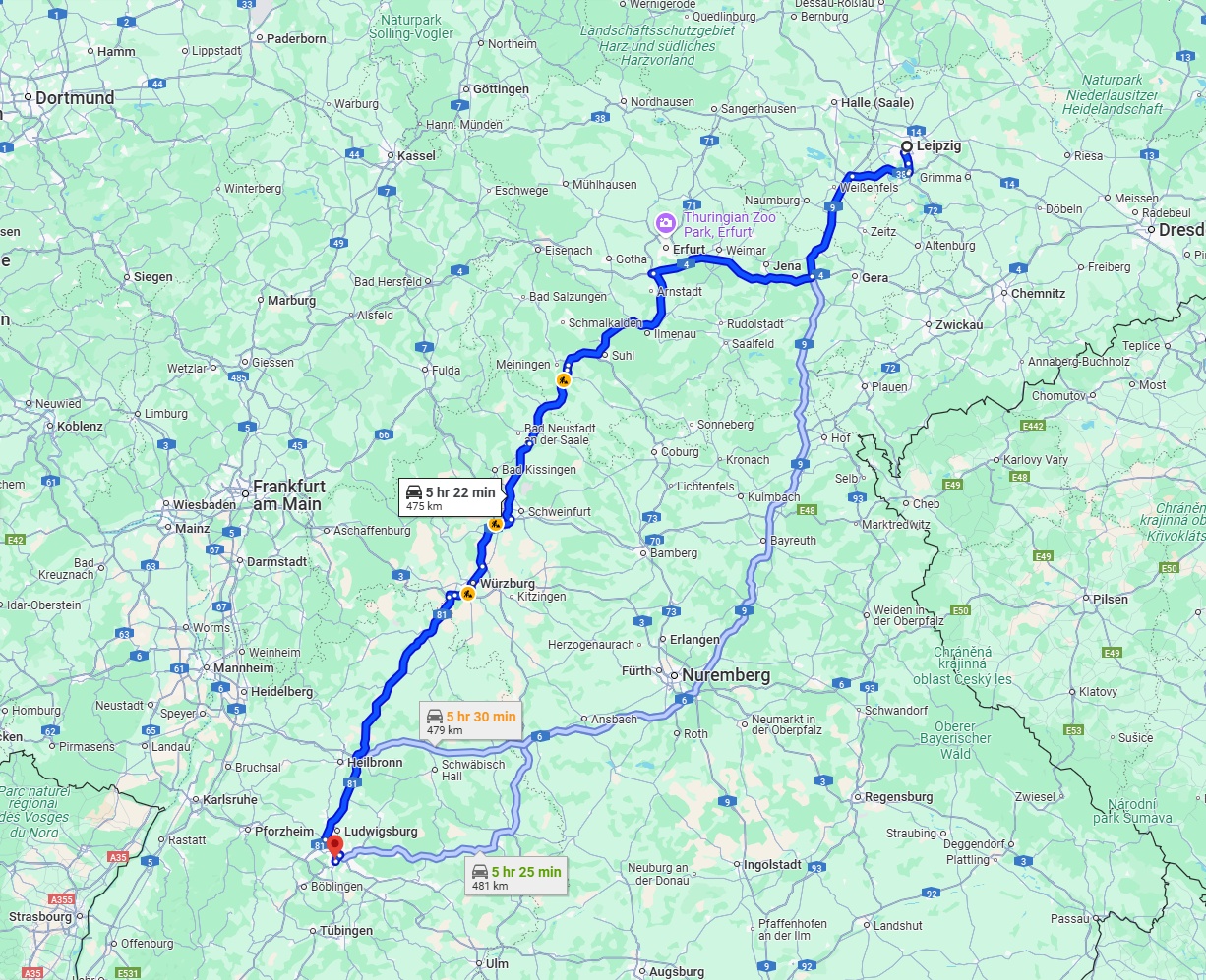 Anreise von Leipzig Zu Stuttgart Über via A71 and A81