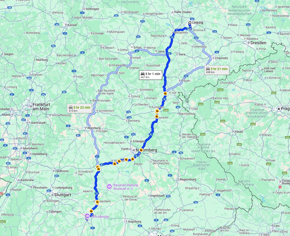 Anreise von Leipzig Zu Ulm Über via A9