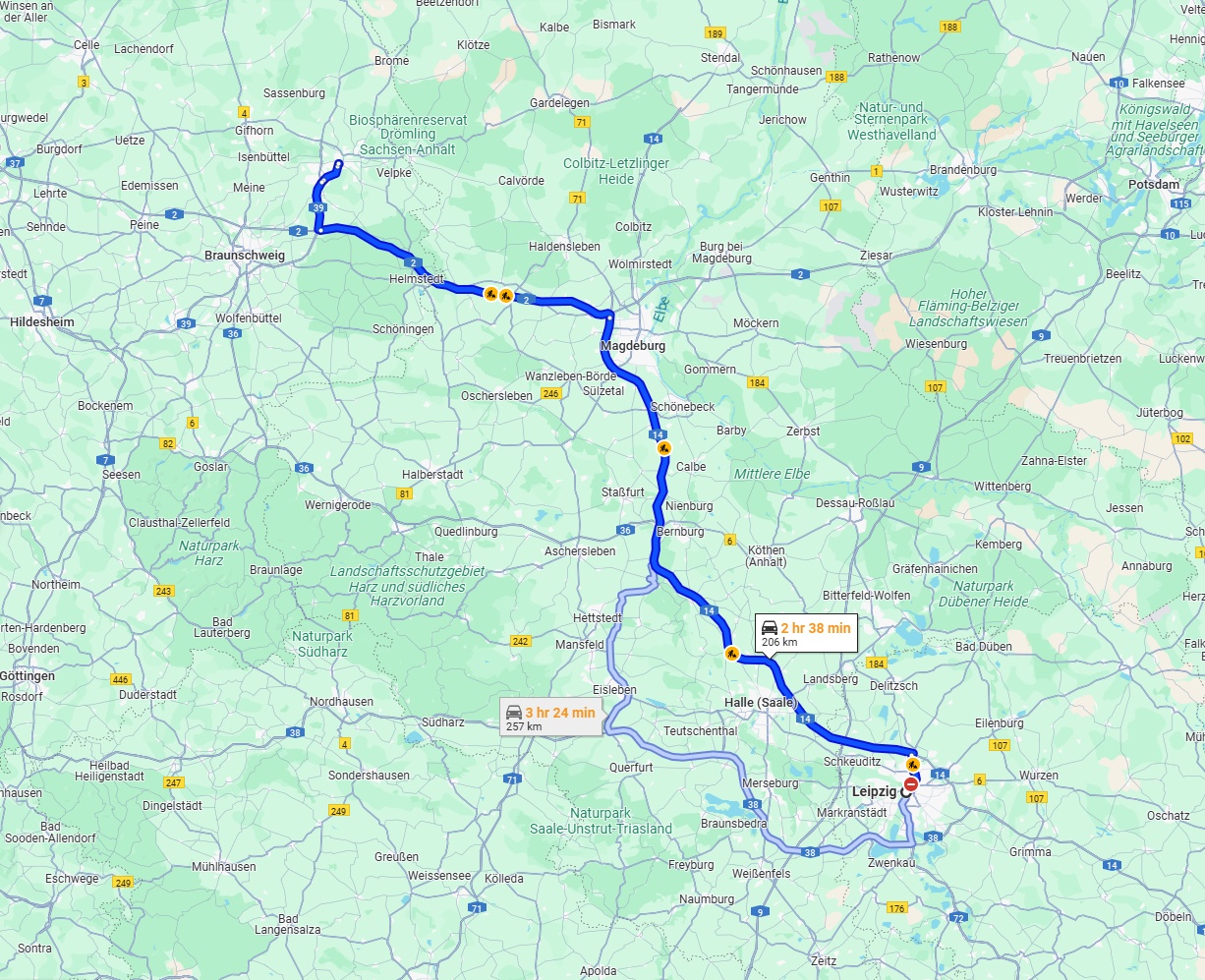 Anreise von Leipzig Zu Wolfsburg Über via A14 and A2