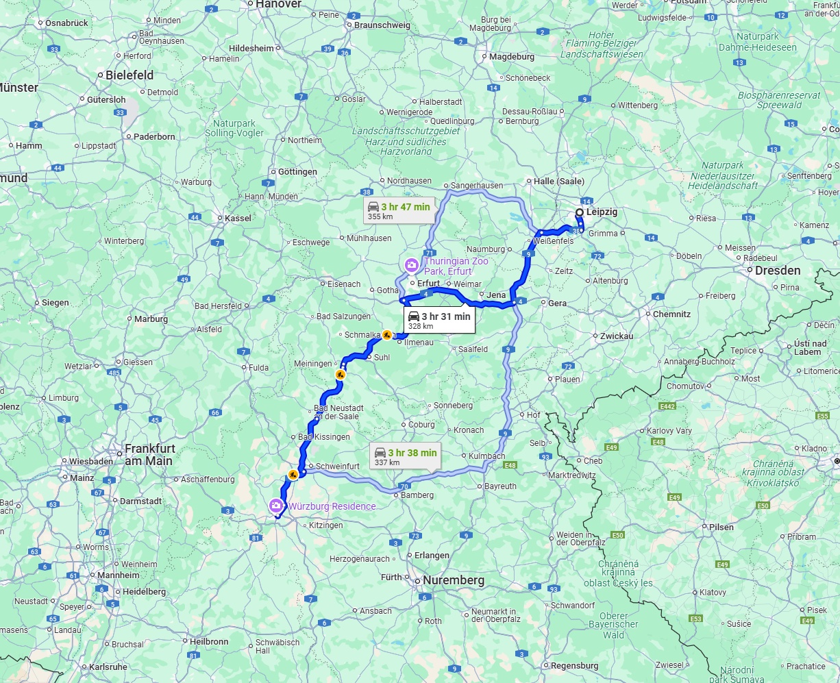 Anreise von Leipzig Zu Würzburg Über via A71