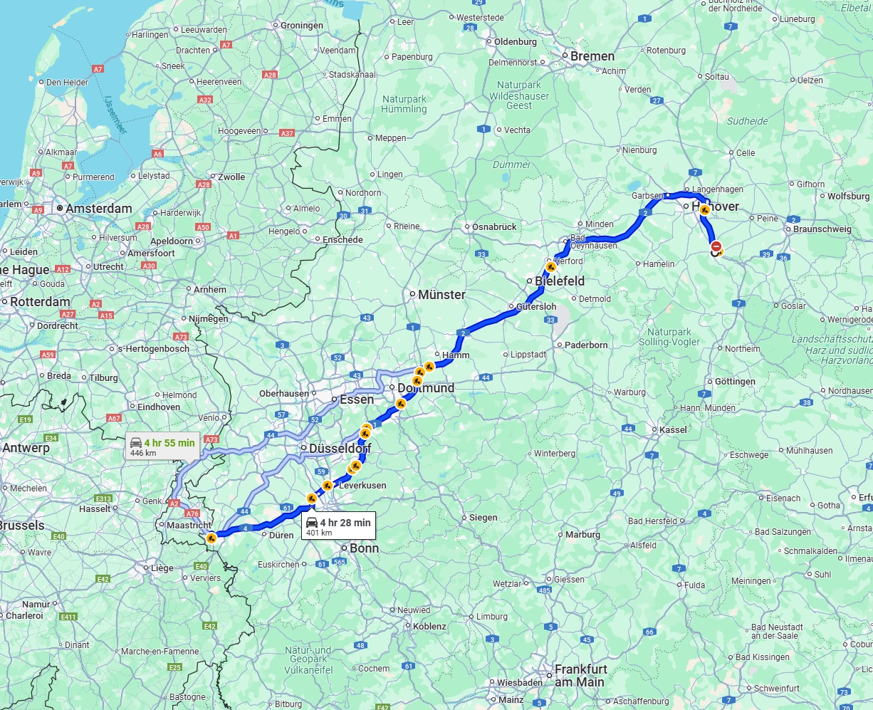 Anreise von Hildesheim Zu Aachen Über via A2 and A1