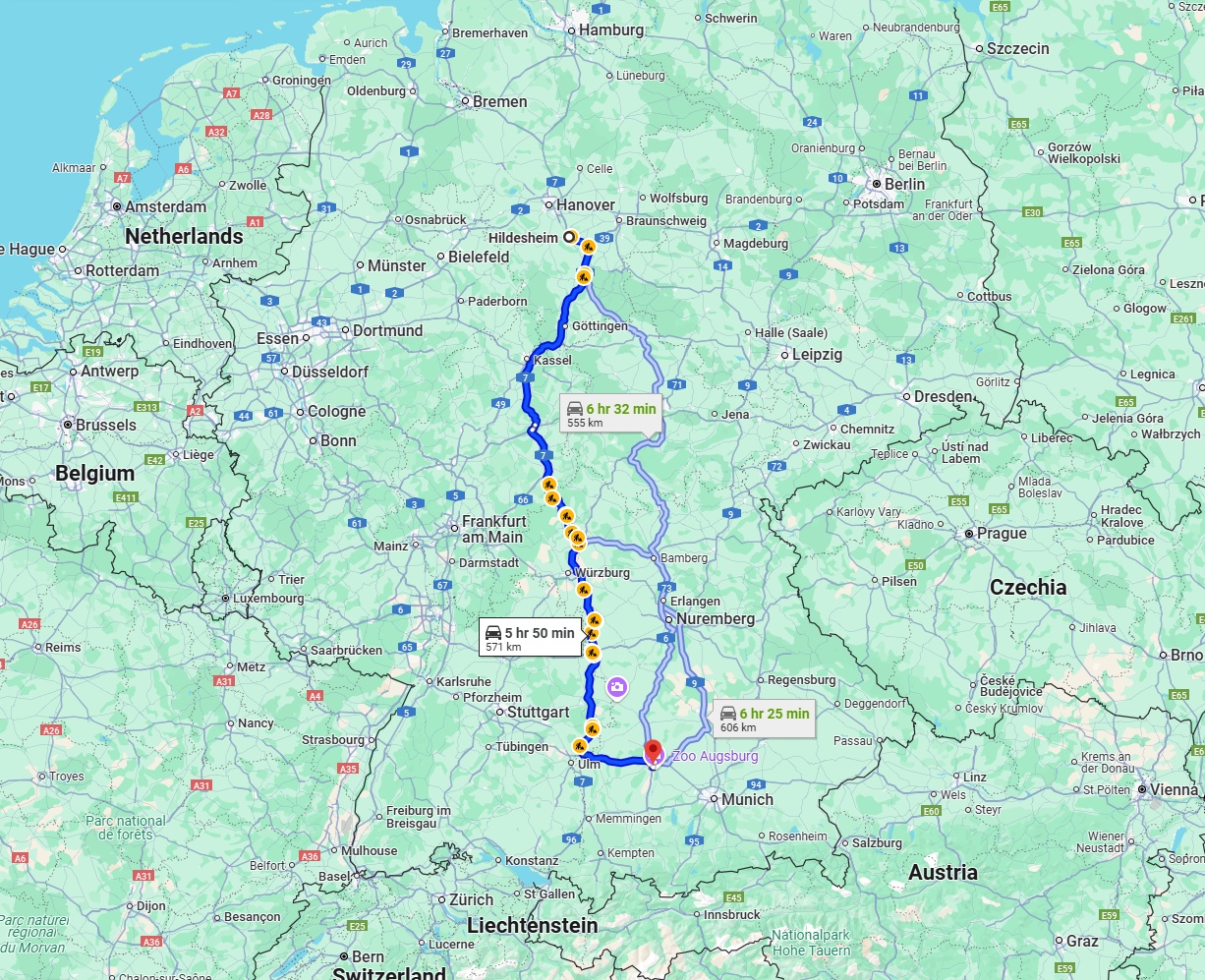 Anreise von Hildesheim Zu Augsburg Über via A7