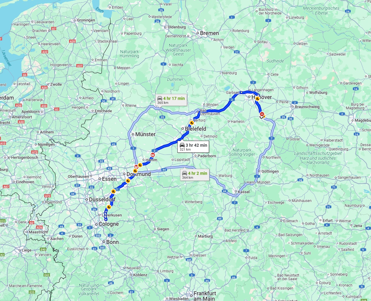 Anreise von Hildesheim Zu Bergisch Gladbach Über via A2