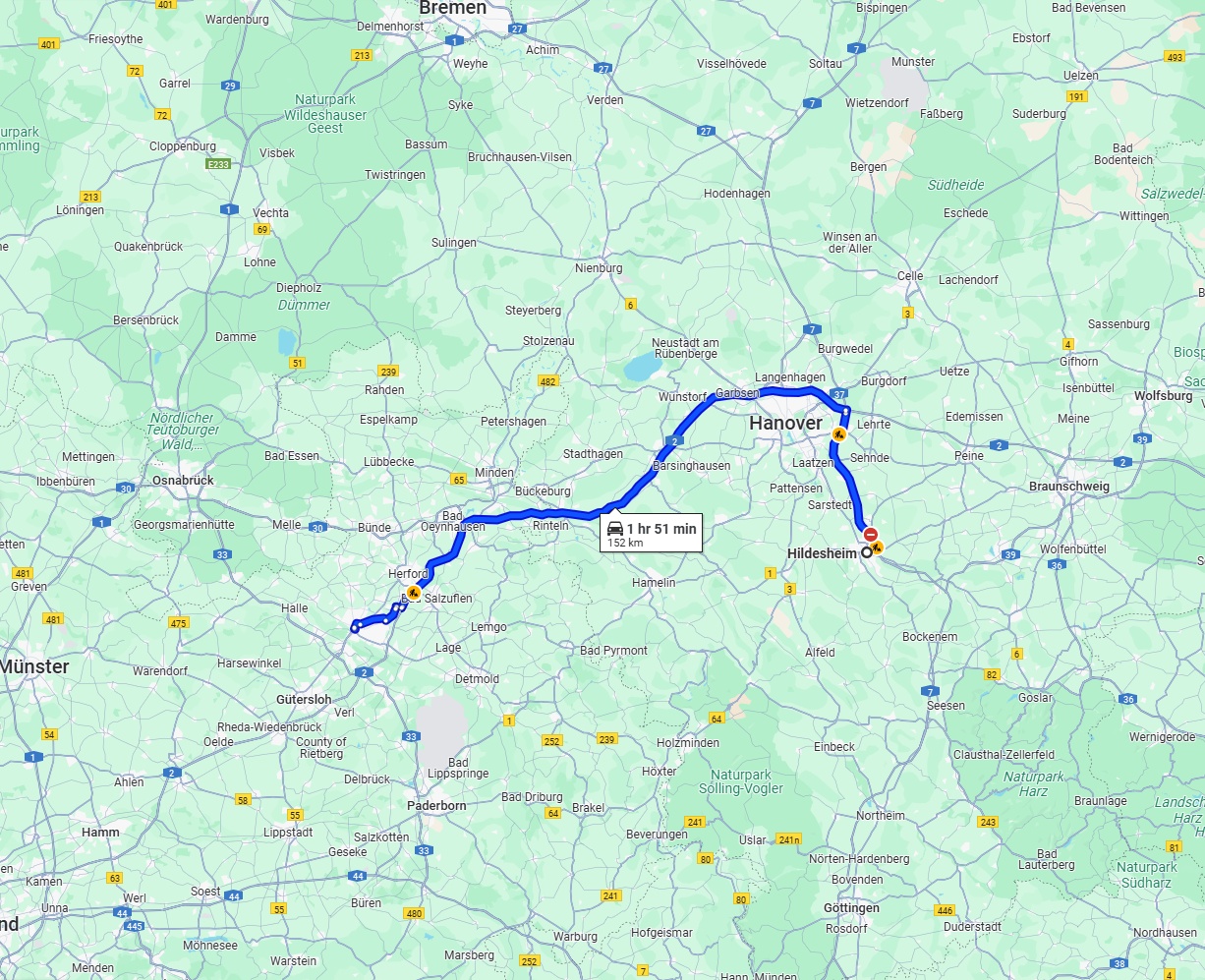 Anreise von Hildesheim Zu Bielefeld Über via A2