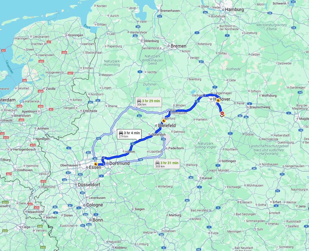 Anreise von Hildesheim Zu Bochum Über via A2