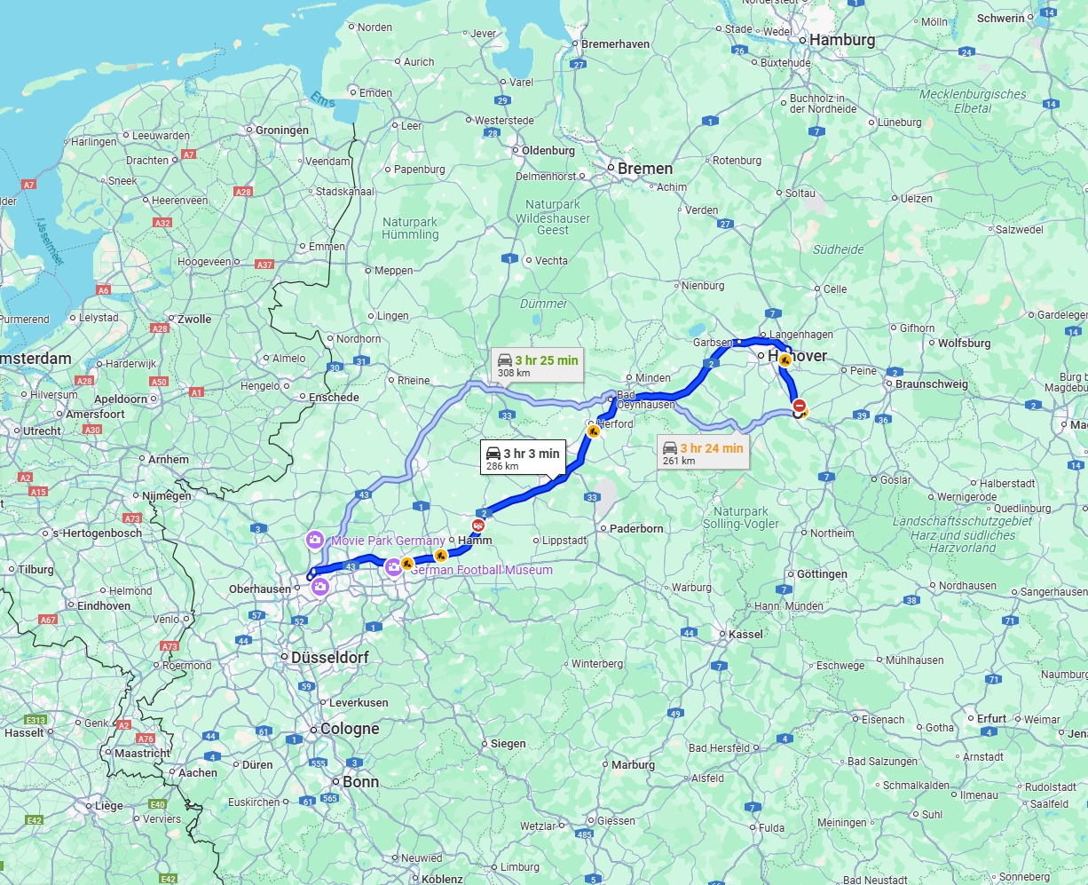 Anreise von Hildesheim Zu Bottrop Über via A2