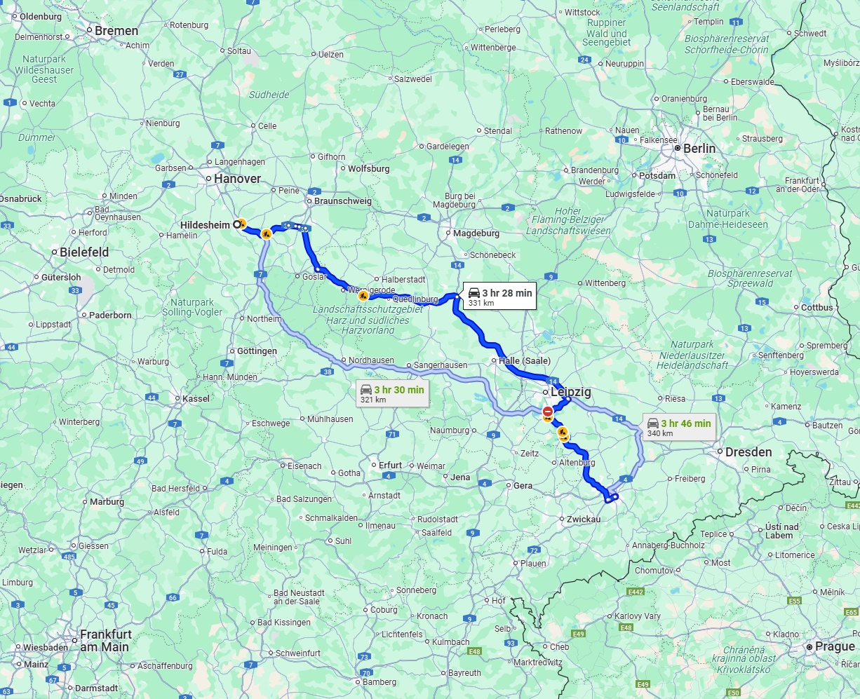 Anreise von Hildesheim Zu Chemnitz Über via A36 and A14