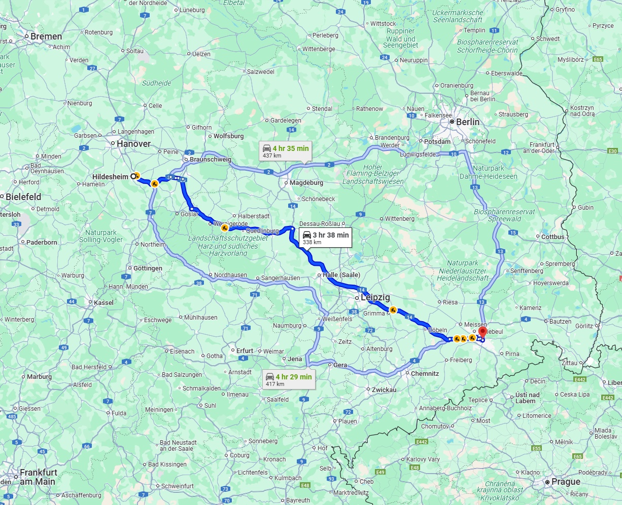 Anreise von Hildesheim Zu Dresden Über via A36 and A14