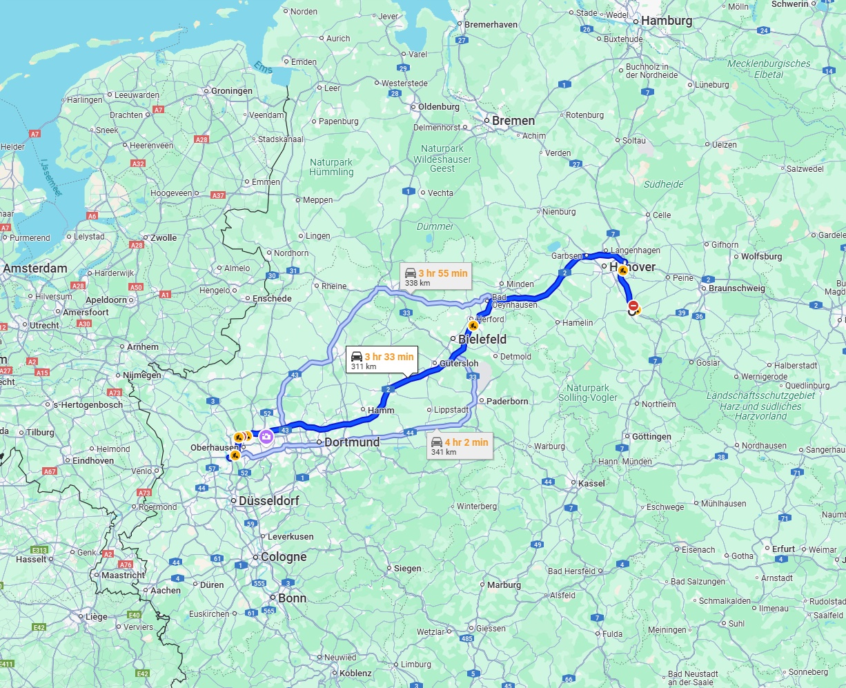 Anreise von Hildesheim Zu Duisburg Über via A2