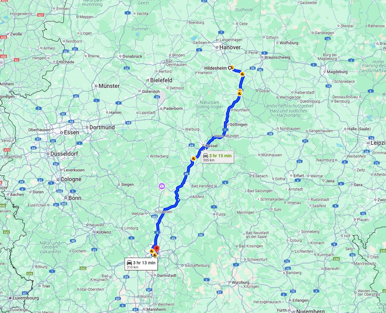 Anreise von Hildesheim Zu Frankfurt am Main Über via A7, A49 and A5
