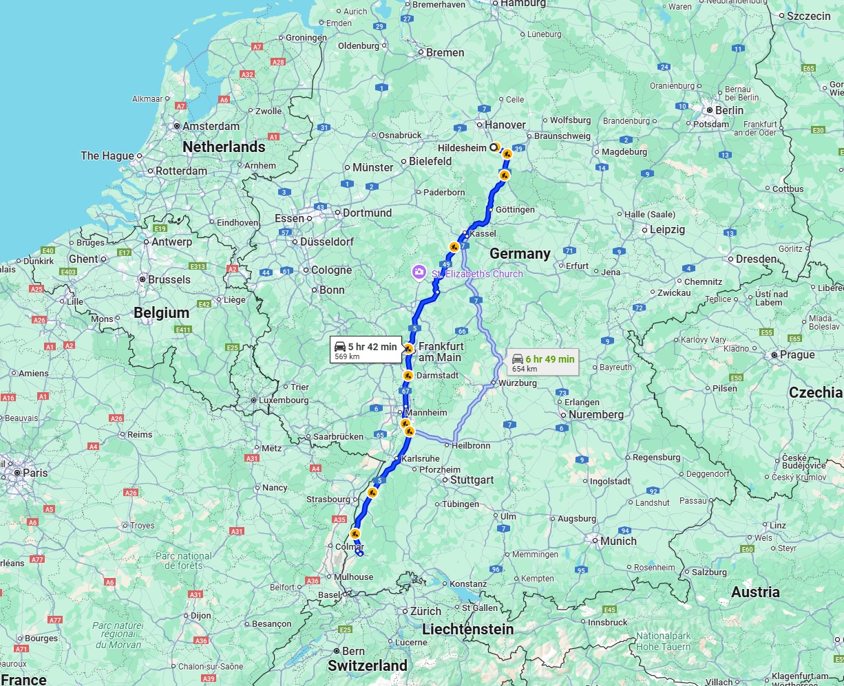 Anreise von Hildesheim Zu Freiburg im Breisgau Über via A5