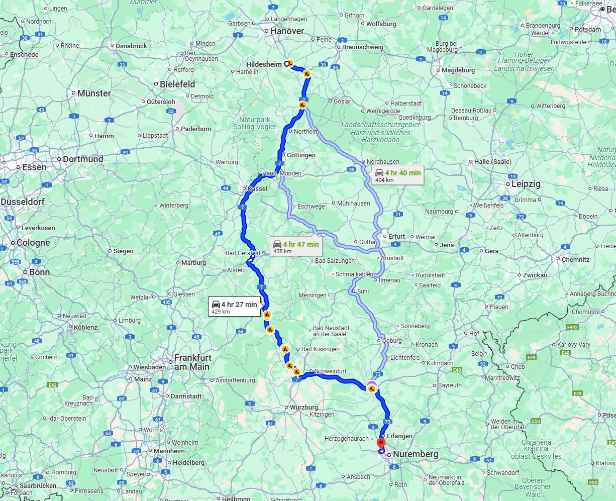 Anreise von Hildesheim Zu Fürth Über via A7