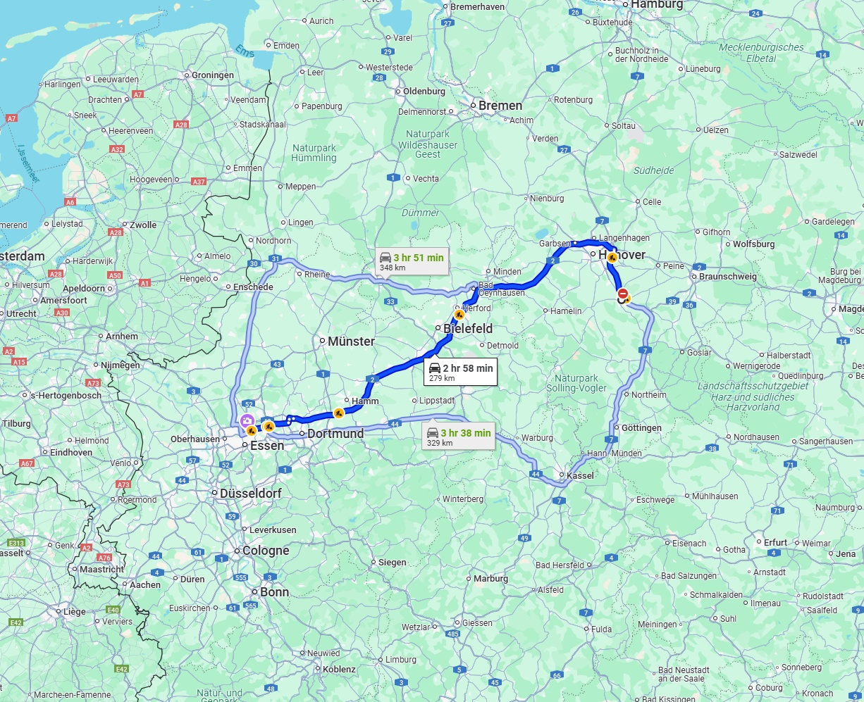 Anreise von Hildesheim Zu Gelsenkirchen Über via A2