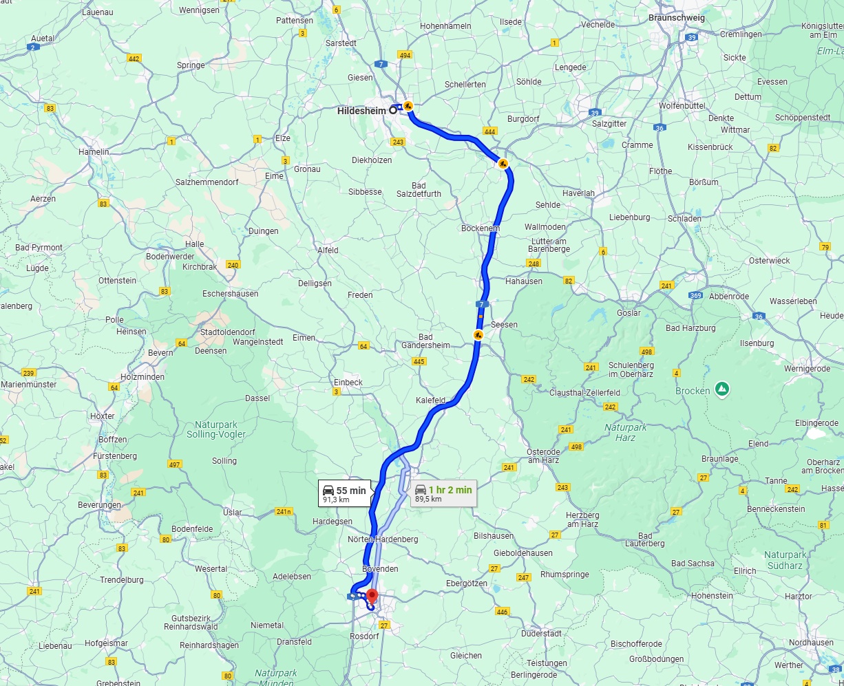 Anreise von Hildesheim Zu Göttingen Über via A7