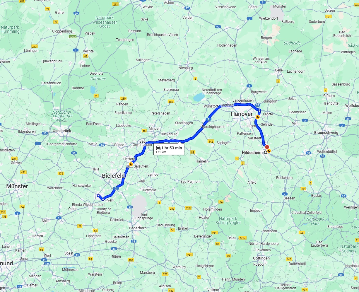 Anreise von Hildesheim Zu Gütersloh Über via A2