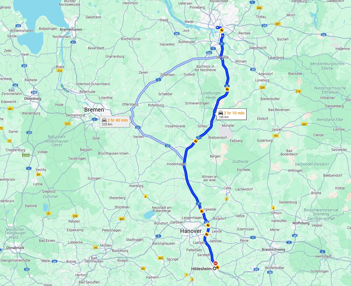 Anreise von Hildesheim Zu Hamburg Über via A7