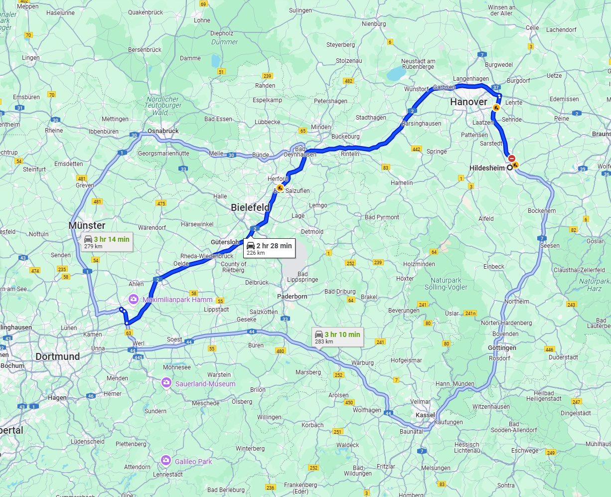 Anreise von Hildesheim Zu Hamm Über via A2