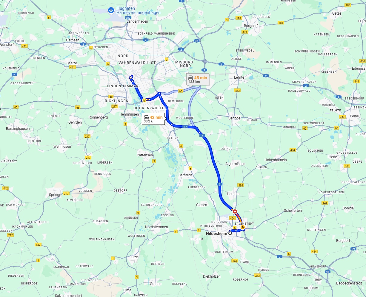 Anreise von Hildesheim Zu Hannover Über via A7