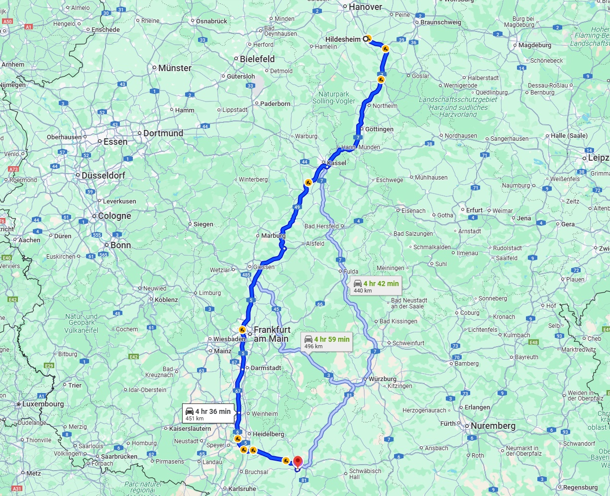 Anreise von Hildesheim Zu Heilbronn Über via A7